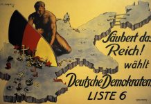 Clean Up The Reich! Vote German Democrat! DDP Poster. 1928.
