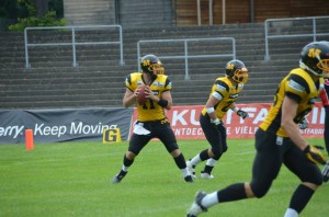 QB Blake Barnes has been great with 22 TDs since stepping into the pocket but his INTs need to stop following suit. Photo: Munich Cowboys