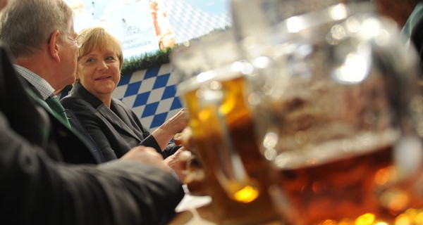 CDU candidate Angela Merkel campaigns at the Dachauer Volksfest