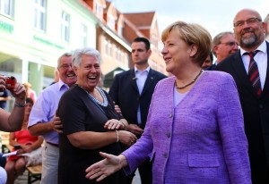 Merkel does the "meet and Greet" in Mecklenburg