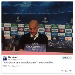 Pep Guardiola at the press conference after the match -- Mark Lovell
